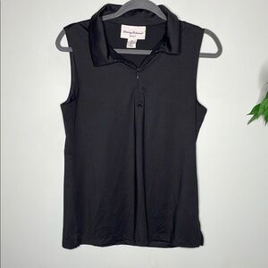 Tommy Bahama Black Fitted Zippered Golf Polo Tank